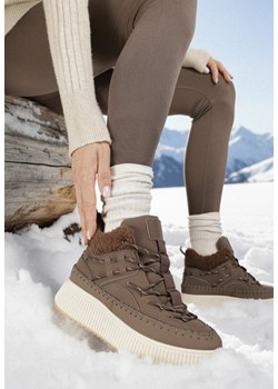 Brązowe Śniegowce Trapery Vices na Grubej Tłoczonej Podeszwie z Przeszyciami Anurrive ze sklepu born2be.pl w kategorii Śniegowce damskie - zdjęcie 187696679