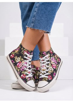 Royalfashion Wysokie czarne trampki damskie we wzór w kwiaty Soxic ze sklepu royalfashion.pl w kategorii Trampki damskie - zdjęcie 187699035