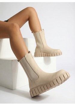 Royalfashion Damskie wysokie botki na płaskim obcasie w kolorze ecru Elicane ze sklepu royalfashion.pl w kategorii Botki - zdjęcie 187699149
