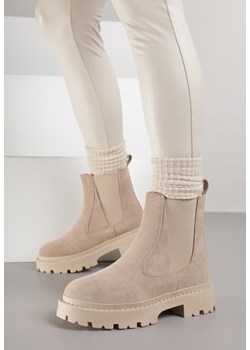 Beżowe Botki Sztyblety na Platformie Oppore ze sklepu born2be.pl w kategorii Botki - zdjęcie 187699226