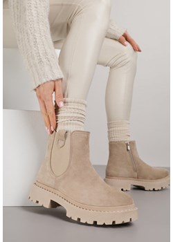 Beżowe Botki Sztyblety na Platformie z Elastyczną Wstawką Isilinda ze sklepu born2be.pl w kategorii Workery damskie - zdjęcie 187699228