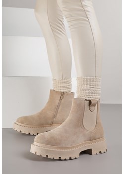Beżowe Botki Sztyblety na Platformie z Elastyczną Wstawką Isilinda ze sklepu born2be.pl w kategorii Workery damskie - zdjęcie 187699229