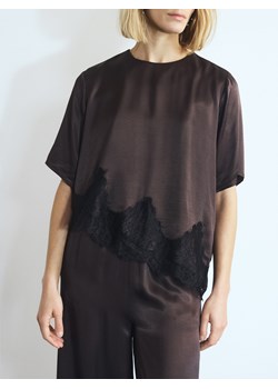 Reserved - Asymetryczny top z koronką - ciemnobrązowy ze sklepu Reserved w kategorii Bluzki damskie - zdjęcie 187699388