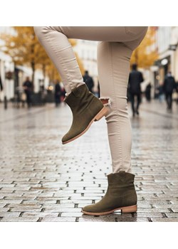 Botki damskie Lekko ocieplone Khaki /G6-2+H2 16899 T184/ ze sklepu Pantofelek24.pl w kategorii Botki - zdjęcie 187699557