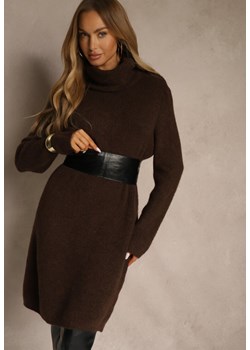 Brązowa Sweterkowa Sukienka Golf z Wełną i Wiskozą Fedorina ze sklepu renee.pl w kategorii Sukienki - zdjęcie 187700025