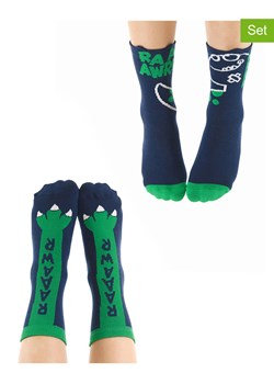 Denokids Skarpety (2 pary) &quot;Dino Spikes&quot; w kolorze granatowo-zielonym ze sklepu Limango Polska w kategorii Skarpetki dziecięce - zdjęcie 187721197
