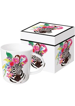 ppd Kubek jumbo &quot;Flora Zebra&quot; w kolorze czarno-różowym ze wzorem - 350 ml ze sklepu Limango Polska w kategorii Naczynia - zdjęcie 187723925