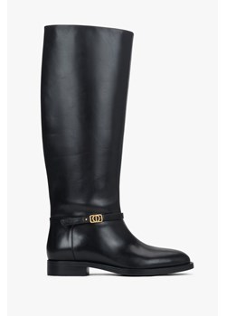 Estro: Wysokie czarne kozaki damskie ze skóry naturalnej ze złotą sprzączką ze sklepu Estro w kategorii Kozaki damskie - zdjęcie 187745728