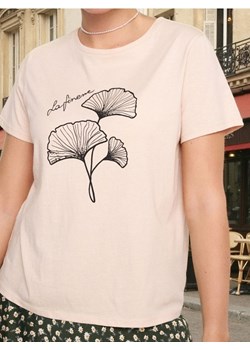 Sinsay - Bawełniana koszulka z nadrukiem - beżowy ze sklepu Sinsay w kategorii Bluzki damskie - zdjęcie 187761109