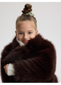 Reserved - Płaszcz ze sztucznego futerka - ciemnobrązowy ze sklepu Reserved w kategorii Płaszcze dziewczęce - zdjęcie 187762446