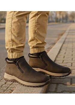 Brązowe botki męskie zimowe półbuty /E2-1 18595 T499/ ze sklepu Pantofelek24.pl w kategorii Buty trekkingowe męskie - zdjęcie 187766118