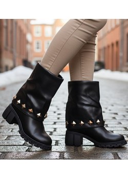 Czarne wysokie botki damskie na klocku /J6-4 18598 T177/ ze sklepu Pantofelek24.pl w kategorii Botki - zdjęcie 187766278
