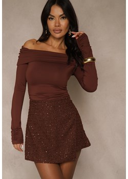Brązowe Cekinowe Spódnico-Szorty z Wełną Fedalia ze sklepu renee.pl w kategorii Szorty - zdjęcie 187766787