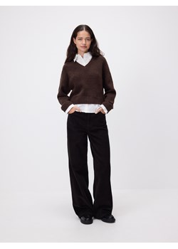Reserved - Sweter z koszulową wstawką - ciemnobrązowy ze sklepu Reserved w kategorii Swetry damskie - zdjęcie 187766866