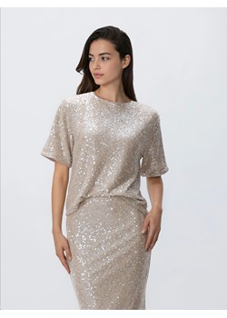 Reserved - Cekinowy t-shirt boxy - kremowy ze sklepu Reserved w kategorii Bluzki damskie - zdjęcie 187766876