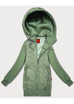 Damska bluza z kapturem z łączonych materiałów Goodlookin pistacjowa (AMG-175) ze sklepu goodlookin.pl w kategorii Bluzy damskie - zdjęcie 187774266