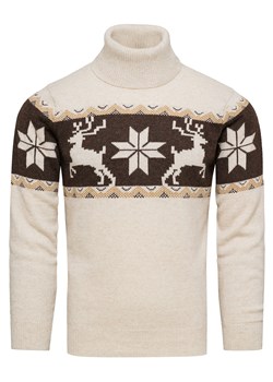Sweter męski wełniany z golfem norweski wzór kremowy Recea ze sklepu Recea.pl w kategorii Swetry męskie - zdjęcie 187774278