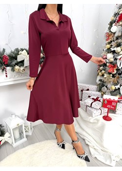 Bordowa Rozkloszowana Sukienka z Kołnierzykiem ze sklepu ModnaKiecka.pl w kategorii Sukienki - zdjęcie 187780245