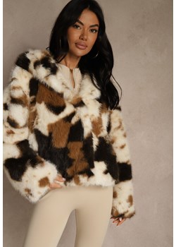 Brązowo-Beżowa Dwurzędowa Kurtka Futerko Oversize Nenalla ze sklepu renee.pl w kategorii Futra damskie - zdjęcie 187784175