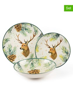 Trendy Kitchen by EXCÉLSA 12-częściowy zestaw &quot;Nordic Deer&quot; w kolorze kremowo-zielonym ze sklepu Limango Polska w kategorii Naczynia - zdjęcie 187792019