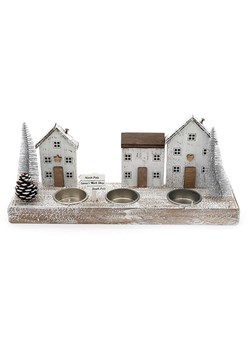 SiL Interiors Świecznik &quot;Xmas Houses&quot; w kolorze jasnobrązowo-białym - 30 x 13,5 x 7,5 cm ze sklepu Limango Polska w kategorii Świeczniki - zdjęcie 187792739