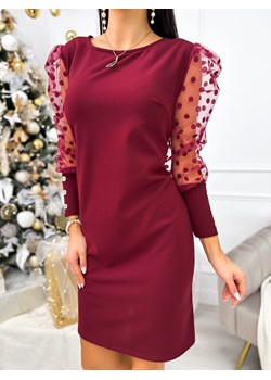 Bordowa Sukienka z Ozdobnym Rękawem ze sklepu ModnaKiecka.pl w kategorii Sukienki - zdjęcie 187795718