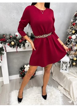 Bordowa Sukienka z Kieszeniami i Paskiem ze sklepu ModnaKiecka.pl w kategorii Sukienki - zdjęcie 187795726