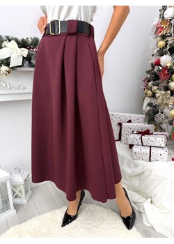 Bordowa Rozkloszowana Spódnica Midi z Paskiem ze sklepu ModnaKiecka.pl w kategorii Spódnice - zdjęcie 187795749