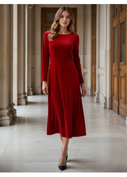Wizytowa czerwona welurowa sukienka midi L’AF Ampalia ze sklepu Eye For Fashion w kategorii Sukienki - zdjęcie 187797589