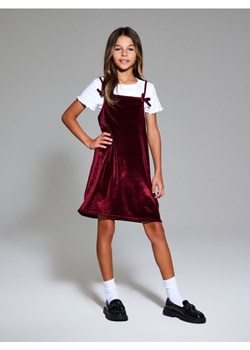 Sinsay - Komplet: Welurowa ukienka i koszulka z prażkowanej dzianiny - bordowy ze sklepu Sinsay w kategorii Komplety dziewczęce - zdjęcie 187799679