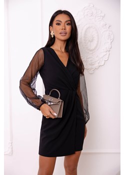 SUKIENKA MINI Z TIULOWYMI POŁYSKUJĄCYMI RĘKAWAMI- CZARNA ze sklepu olika.com.pl w kategorii Sukienki - zdjęcie 187802226