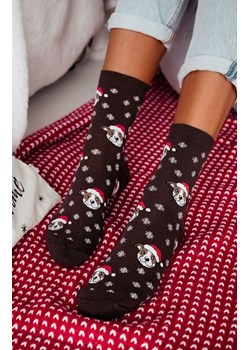 Skarpetki damskie świąteczne brązowe Buldogi i płatki śniegu 1283.039, Kolor brązowy-wzór, Rozmiar 37-41, Milena ze sklepu Primodo w kategorii Skarpetki damskie - zdjęcie 187803528