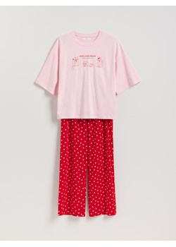 Reserved - Dwuczęściowa piżama z bawełny - czerwony ze sklepu Reserved w kategorii Piżamy damskie - zdjęcie 187805295