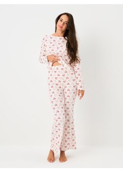 Sinsay - Prążkowana piżama dwuczęściowa w kokardki - kremowy ze sklepu Sinsay w kategorii Piżamy damskie - zdjęcie 187805776