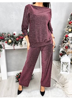 Bordowy Połyskujący Komplet Bluzka + Spodnie ze sklepu ModnaKiecka.pl w kategorii Komplety i garnitury damskie - zdjęcie 187817538