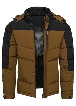 Kurtka męska ocieplana z odczepianym kapturem czarno-brązowa Recea ze sklepu Recea.pl w kategorii Kurtki męskie - zdjęcie 187820516