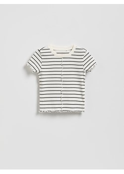 Reserved - Krótki prążkowany t-shirt - wielobarwny ze sklepu Reserved w kategorii Bluzki dziewczęce - zdjęcie 187820917