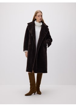 Reserved - Płaszcz ze sztucznego futerka - ciemnobrązowy ze sklepu Reserved w kategorii Płaszcze damskie - zdjęcie 187821079