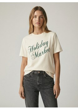 Reserved - T-shirt ze świątecznym motywem - złamana biel ze sklepu Reserved w kategorii Bluzki damskie - zdjęcie 187821199