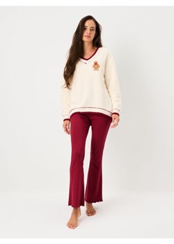 Sinsay - Ciepła piżama z pluszową górą i misiowym haftem - kremowy ze sklepu Sinsay w kategorii Piżamy damskie - zdjęcie 187821785