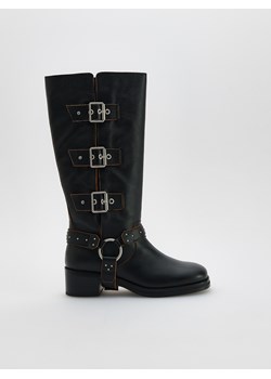 Reserved - Skórzane kozaki biker - czarny ze sklepu Reserved w kategorii Kozaki damskie - zdjęcie 187823268