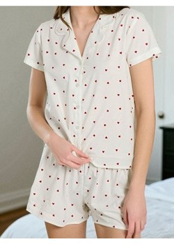 Sinsay - Piżama dwuczęściowa w serduszka - kremowy ze sklepu Sinsay w kategorii Piżamy damskie - zdjęcie 187823466