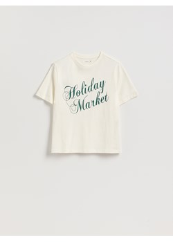 Reserved - T-shirt ze świątecznym motywem - złamana biel ze sklepu Reserved w kategorii Bluzki damskie - zdjęcie 187824055