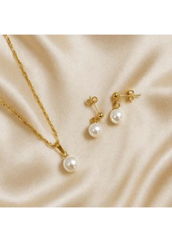 Komplet damski złoty perły kolczyki wkrętki i naszyjnik stal chirurgiczna ze sklepu otien.com w kategorii Komplety biżuterii - zdjęcie 187824286