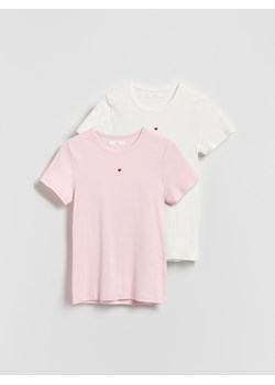 Reserved - Bawełniany t-shirt z haftem 2 pack - pastelowy róż ze sklepu Reserved w kategorii Piżamy damskie - zdjęcie 187824555