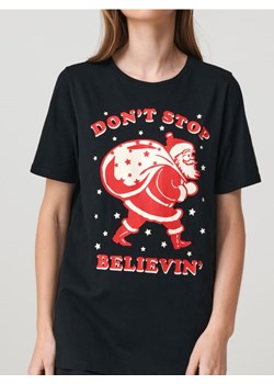 Sinsay - Bawełniana koszulka z nadrukiem świątecznym - czarny ze sklepu Sinsay w kategorii Bluzki damskie - zdjęcie 187825185