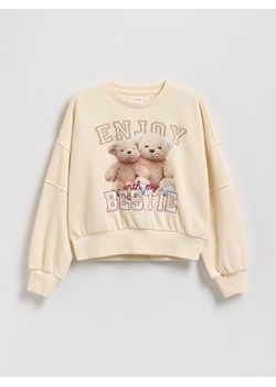 Reserved - Bawełniana bluza z nadrukiem - kremowy ze sklepu Reserved w kategorii Bluzy dziewczęce - zdjęcie 187849199