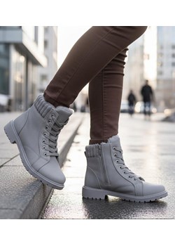 Zimowe szare botki trapery z futerkiem /A4-2 18613 T319/ ze sklepu Pantofelek24.pl w kategorii Workery damskie - zdjęcie 187853945
