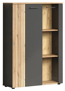 Niska witryna nowoczesna do salonu z lamelami grafit + dąb evok A2-D81 ze sklepu Edinos.pl w kategorii Regały i witryny - zdjęcie 187856548