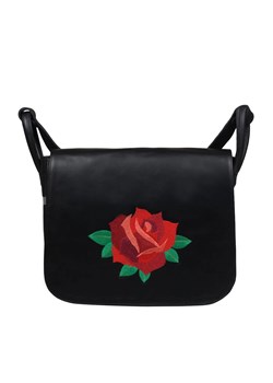 czarna torebka damska skórzana listonoszka z haftem  Róża ze sklepu Słoń Torbalski w kategorii Listonoszki - zdjęcie 187857956
